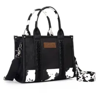 Women's Medium Pu Leather Cow Pattern Solid Color Streetwear Sewing Thread Square Zipper Handbag sku image 2