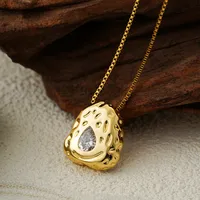 Vacation Simple Style Water Droplets 304 Stainless Steel Inlay Zircon Women's Pendant Necklace main image 4