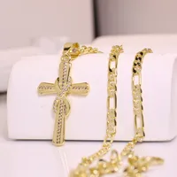 Casual Glam Luxurious Cross Round Copper Zircon 14K Gold Plated Unisex Pendant Necklace main image 6