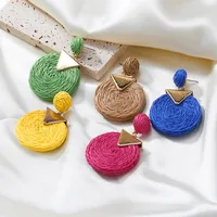 1 Pair Vacation Ethnic Style Geometric Braid Raffia Drop Earrings main image 1