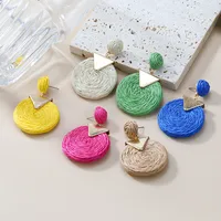 1 Pair Vacation Ethnic Style Geometric Braid Raffia Drop Earrings main image 3