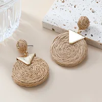 1 Pair Vacation Ethnic Style Geometric Braid Raffia Drop Earrings main image 4