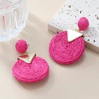 1 Pair Vacation Ethnic Style Geometric Braid Raffia Drop Earrings main image 5