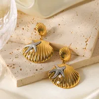 1 Pair IG Style Marine Style Starfish Shell Plating Inlay 304 Stainless Steel Pearl Drop Earrings main image 3