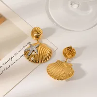 1 Pair IG Style Marine Style Starfish Shell Plating Inlay 304 Stainless Steel Pearl Drop Earrings main image 1