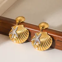 1 Pair IG Style Marine Style Starfish Shell Plating Inlay 304 Stainless Steel Pearl Drop Earrings main image 4