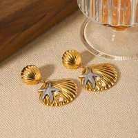 1 Pair IG Style Marine Style Starfish Shell Plating Inlay 304 Stainless Steel Pearl Drop Earrings main image 6