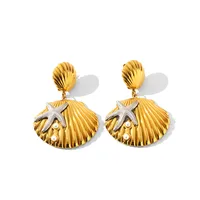 1 Pair IG Style Marine Style Starfish Shell Plating Inlay 304 Stainless Steel Pearl Drop Earrings main image 5