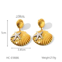 1 Pair IG Style Marine Style Starfish Shell Plating Inlay 304 Stainless Steel Pearl Drop Earrings main image 2