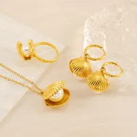 Modern Style Scallop Titanium Steel Plating Women's Rings Earrings Necklace main image 6