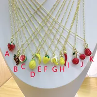Casual Vacation Cherry Fruit Strawberry Copper Polishing Enamel 18K Gold Plated Women's Pendant Necklace sku image 11
