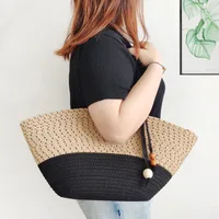Women's Large Cotton Color Block Streetwear Weave Dumpling Shape Open Tote Bag main image 1
