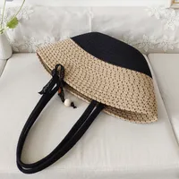 Women's Large Cotton Color Block Streetwear Weave Dumpling Shape Open Tote Bag main image 3