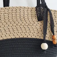 Women's Large Cotton Color Block Streetwear Weave Dumpling Shape Open Tote Bag main image 4