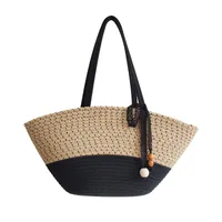 Women's Large Cotton Color Block Streetwear Weave Dumpling Shape Open Tote Bag main image 5