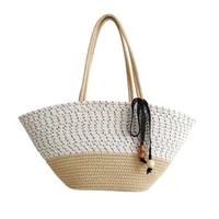 Women's Large Cotton Color Block Streetwear Weave Dumpling Shape Open Tote Bag sku image 2