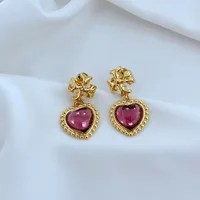 1 Pair Vintage Style Simple Style Heart Shape Copper Drop Earrings main image 3