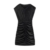 Women's Sheath Dress Elegant Round Neck Pleated Sleeveless Solid Color Above Knee Casual Daily Party main image 3