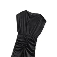 Women's Sheath Dress Elegant Round Neck Pleated Sleeveless Solid Color Above Knee Casual Daily Party main image 4