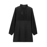 Women's T Shirt Dress Elegant Standing Collar Patchwork Long Sleeve Solid Color Above Knee Party Cocktail Party main image 2