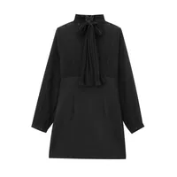 Women's T Shirt Dress Elegant Standing Collar Patchwork Long Sleeve Solid Color Above Knee Party Cocktail Party main image 3