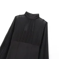 Women's T Shirt Dress Elegant Standing Collar Patchwork Long Sleeve Solid Color Above Knee Party Cocktail Party main image 4