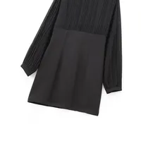 Women's T Shirt Dress Elegant Standing Collar Patchwork Long Sleeve Solid Color Above Knee Party Cocktail Party main image 5