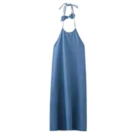 Women's Denim Dress Simple Style Halter Neck Backless Sleeveless Solid Color Maxi Long Dress Casual Daily main image 2
