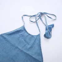 Women's Denim Dress Simple Style Halter Neck Backless Sleeveless Solid Color Maxi Long Dress Casual Daily main image 4