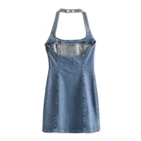 Women's Denim Dress Simple Style Halter Neck Sleeveless Solid Color Above Knee Casual Holiday Daily main image 3
