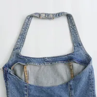 Women's Denim Dress Simple Style Halter Neck Sleeveless Solid Color Above Knee Casual Holiday Daily main image 5