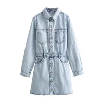 Women's Denim Dress Simple Style Turndown Long Sleeve Solid Color Above Knee Casual Holiday Daily main image 2