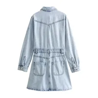 Women's Denim Dress Simple Style Turndown Long Sleeve Solid Color Above Knee Casual Holiday Daily main image 3