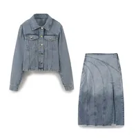 Casual Holiday Daily Women's Simple Style Color Block Denim Slit Skirt Sets Shorts Sets main image 2