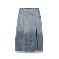 Casual Holiday Daily Women's Simple Style Color Block Denim Slit Skirt Sets Shorts Sets main image 5