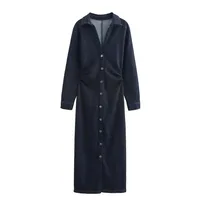 Women's Denim Dress Simple Style Shirt Collar Button Long Sleeve Solid Color Midi Dress Casual Holiday Daily main image 2