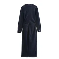 Women's Denim Dress Simple Style Shirt Collar Button Long Sleeve Solid Color Midi Dress Casual Holiday Daily main image 3