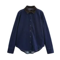 Women's Blouse Long Sleeve Blouses Contrast Collar Vintage Style Color Block main image 4
