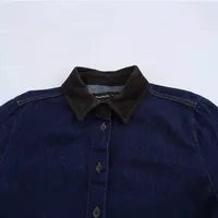 Women's Blouse Long Sleeve Blouses Contrast Collar Vintage Style Color Block main image 2