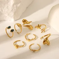 IG Style Marine Style Starfish Swirl Pattern Heart Shape 304 Stainless Steel Natural Stone Asymmetrical Natural Stone 18K Gold Plated Women's Open Rings main image 1