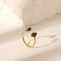 IG Style Marine Style Starfish Swirl Pattern Heart Shape 304 Stainless Steel Natural Stone Asymmetrical Natural Stone 18K Gold Plated Women's Open Rings main image 2