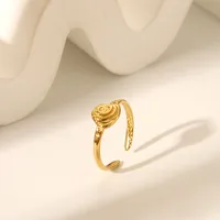 IG Style Marine Style Starfish Swirl Pattern Heart Shape 304 Stainless Steel Natural Stone Asymmetrical Natural Stone 18K Gold Plated Women's Open Rings main image 3
