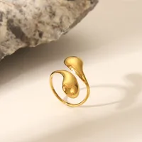 IG Style Marine Style Starfish Swirl Pattern Heart Shape 304 Stainless Steel Natural Stone Asymmetrical Natural Stone 18K Gold Plated Women's Open Rings main image 6