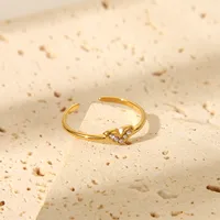 IG Style Marine Style Starfish Swirl Pattern Heart Shape 304 Stainless Steel Natural Stone Asymmetrical Natural Stone 18K Gold Plated Women's Open Rings main image 5