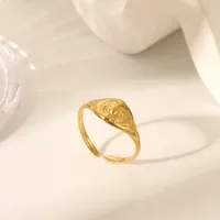 IG Style Marine Style Starfish Swirl Pattern Heart Shape 304 Stainless Steel Natural Stone Asymmetrical Natural Stone 18K Gold Plated Women's Open Rings main image 9