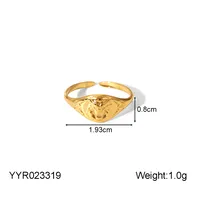 IG Style Marine Style Starfish Swirl Pattern Heart Shape 304 Stainless Steel Natural Stone Asymmetrical Natural Stone 18K Gold Plated Women's Open Rings sku image 1