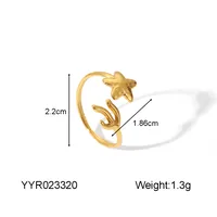 IG Style Marine Style Starfish Swirl Pattern Heart Shape 304 Stainless Steel Natural Stone Asymmetrical Natural Stone 18K Gold Plated Women's Open Rings sku image 2