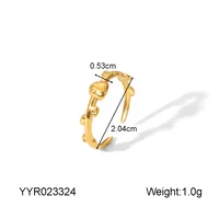 IG Style Marine Style Starfish Swirl Pattern Heart Shape 304 Stainless Steel Natural Stone Asymmetrical Natural Stone 18K Gold Plated Women's Open Rings sku image 5