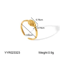IG Style Marine Style Starfish Swirl Pattern Heart Shape 304 Stainless Steel Natural Stone Asymmetrical Natural Stone 18K Gold Plated Women's Open Rings sku image 4