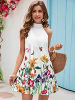 Women's Sundress Vacation Halter Neck Sleeveless Flower Butterfly Above Knee Banquet Family Gathering Evening Party main image 1